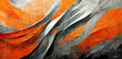 Leinwandbild Motiv Spectacular waves of orange, gray, and silver, with a concrete with scratch texture for abstract concept. Digital art 3D illustration.