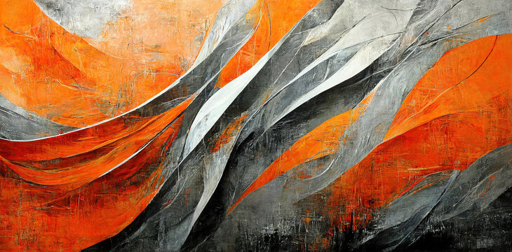 spectacular waves of orange, gray, and silver, with a concrete with scratch texture for abstract con