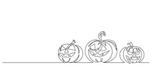 Spooky Jack O Lantern Halloween Pumpkin Set In Continuous Line Drawing