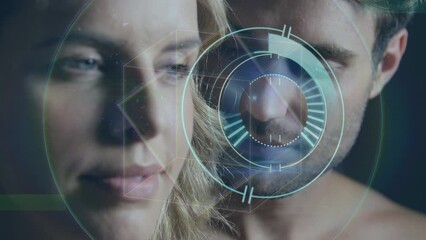 Poster - Animation of scope scanning with shapes over caucasian couple