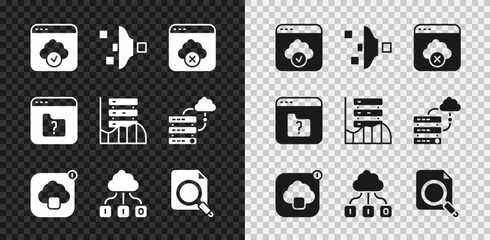 Poster - Set Cloud technology data transfer, Filter setting, Failed access cloud storage, Search concept with folder, File missing and Server, Data, Web Hosting icon. Vector