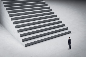 Aufkleber - Tiny business man with huge concrete stairs. Success, growth and career concept.