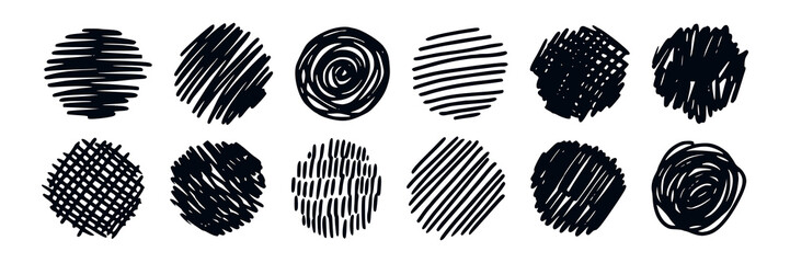 Aufkleber - hand drawn scribble circle bubbles. grunge round shapes. circle pencil sketch. doodle circular desig