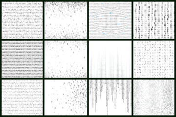 Leinwandbilder - Matrix style background set in black and white colors. Digital data stream