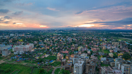 Wall Mural - Aerial view of Indian city during twilight