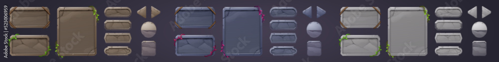 Vetor Stone game menu boards with vines, rope and leaves. Tablets ...