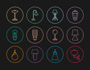 Canvas Print - Set line Wall lamp or sconce, Table, Floor, LED light bulb, Light, and icon. Vector