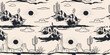 Desert, Outdoors, Adventure, Vector Pattern, Black and white, Western cartoon desert landscape seamless pattern with cactuses, herbs, sand dunes and stones. Detailed colored  background. Black white ,