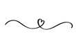 Squiggle and swirl line with a heart. Hand drawn calligraphic swirl.
