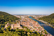 Germany, Baden-Wurttemberg, Heidelberg, Aerial View Of Heidelberg Castle And Surrounding Old Town
