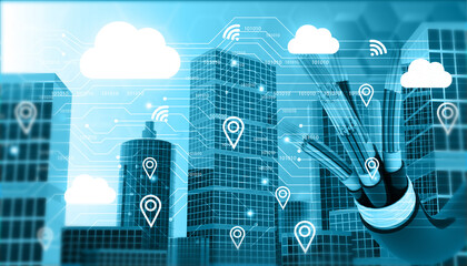 Poster - Optical fiber cable in modern city. 3d illustration..