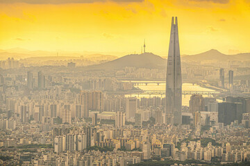 Wall Mural - Downtown Seoul city skyline, cityscape of South Korea