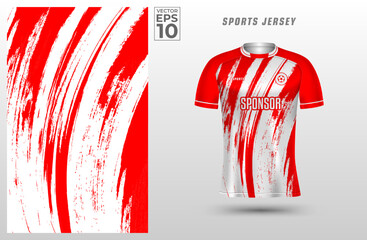 red white t shirt sport design template with abstract grunge textured pattern for soccer jersey, mot