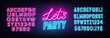 Let s Party neon sign on brick wall background.
