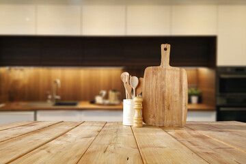 Wall Mural - desk of free space and kitchen interior.
