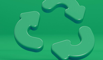 Wall Mural - Green recycling symbol against a green background. 3D Rendering