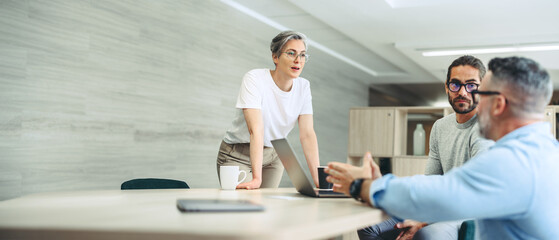 Business professionals having a discussion during a meeting