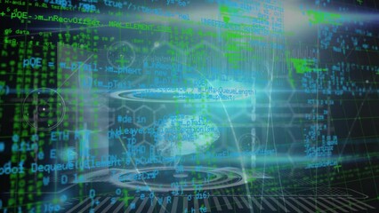 Poster - Animation of digital brain and human body over grid pattern with programming language