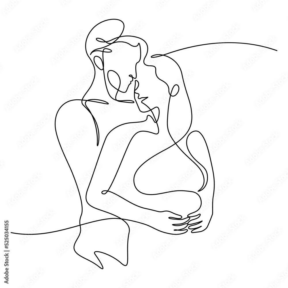 continuous line drawing of couple hug together vector illustration ...