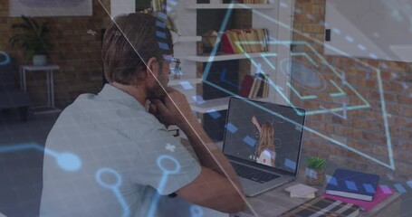 Poster - Animation of network of connections over people working in warehouse