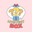 Big question mark inside the gift box for mystery box social media poster promotion vector flat illustration