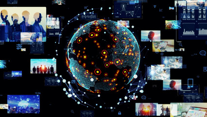 Poster - Digital contents concept. Social networking service. Streaming video. communication network. 