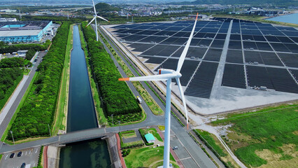 Poster - 再生可能エネルギー　風車と太陽光発電所