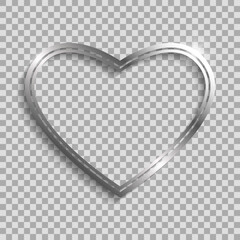 Canvas Print - Silver double heart frame with shadows and highlights isolated on a transparent background.