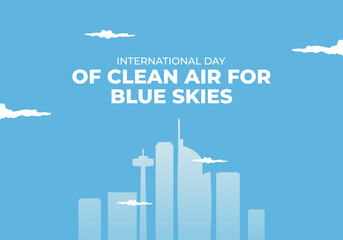 International day of clean air for blue skies with city landmark on blue background.