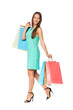 © Dmytro Panchenko - Fullbody portrait of beautiful woman with shopping bags isolated on white.