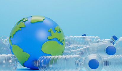 Wall Mural - Earth globe with empty plastic bottles. Global plastic pollution concept. 3D Rendering
