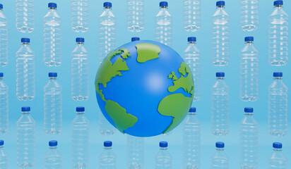 Wall Mural - Earth globe with empty plastic bottles. Global plastic pollution concept. 3D Rendering