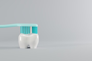 Wall Mural - A close-up of a tooth brush. Concept of caring for the teeth, checkup at the dentist. 3d render, illustration.