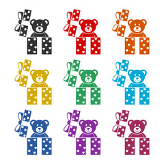 Wall Mural - Teddy bear inside a gift box icon. Set icons colorful