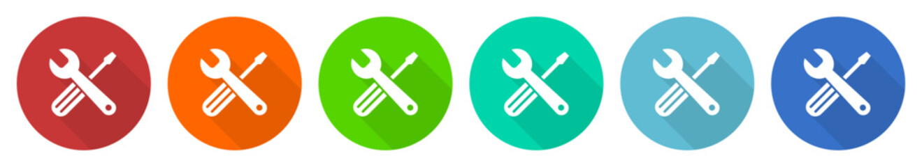 Poster - Tools icon set, service flat design vector illustration in 6 colors options for webdesign and mobile applications