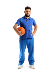 Poster - Handsome PE teacher with ball on white background