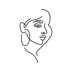 Aufkleber - Woman face doodle in abstract design, trendy. Vector beautiful portrait, abstract doodle modern fashion vogue face with hairstyle. Lady head beauty minimalist, print graphics design style