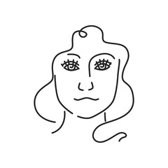 Aufkleber - Woman face doodle in abstract design, trendy. Vector beautiful portrait, abstract doodle modern fashion vogue face with hairstyle. Lady head beauty minimalist, print graphics design style