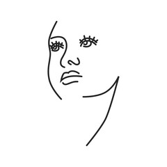 Aufkleber - Woman face doodle in abstract design, trendy. Vector beautiful portrait, abstract doodle modern fashion vogue face with hairstyle. Lady head beauty minimalist, print graphics design style
