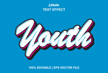 Wall Mural - editable youth text effect in blue and white.