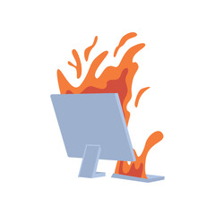 Poster - Deadline and problem at work, isolated computer burning monitor and keypad. Urgent projects and important tasks, business and workflow. Vector in flat style