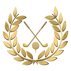 Wall Mural - golden laurel wreath with golf symbols on white background