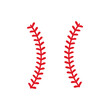 The red stitch or stitching of the baseball Isolated on white background.