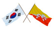 Background, 3D render for designers, illustrators. National Independence Day. Flags South Korea and Butane