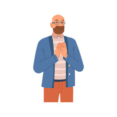 Poster - Male office worker clapping and applauding. Vector corporate character with smile on face, congratulating and happy person. Businessman, executive or boss, employee