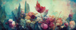 Leinwandbild Motiv Colorful flowers in nature, watercolor illustration background