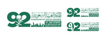 Riyadh, September 23, 2022. Translation Arabic Text: Saudi National Day. 92 Years Anniversary. Kingdom Of Saudi Arabia Flag. Vector Illustration. Eps 10.