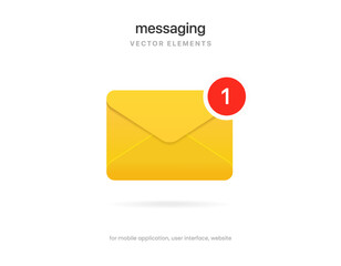 Aufkleber - 3d realistic yellow message chat messaging icon. Document and postal envelope. Chatting, mail, post, letter symbol, sign, emblem with new notification for UI UX website mobile app.