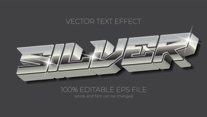 Wall Mural - Silver editable text effect style, EPS editable silver text effect