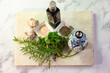 Fresh herbs with Salt, Pepper, Garlic, Olive Oil and Balsamic Vinegar